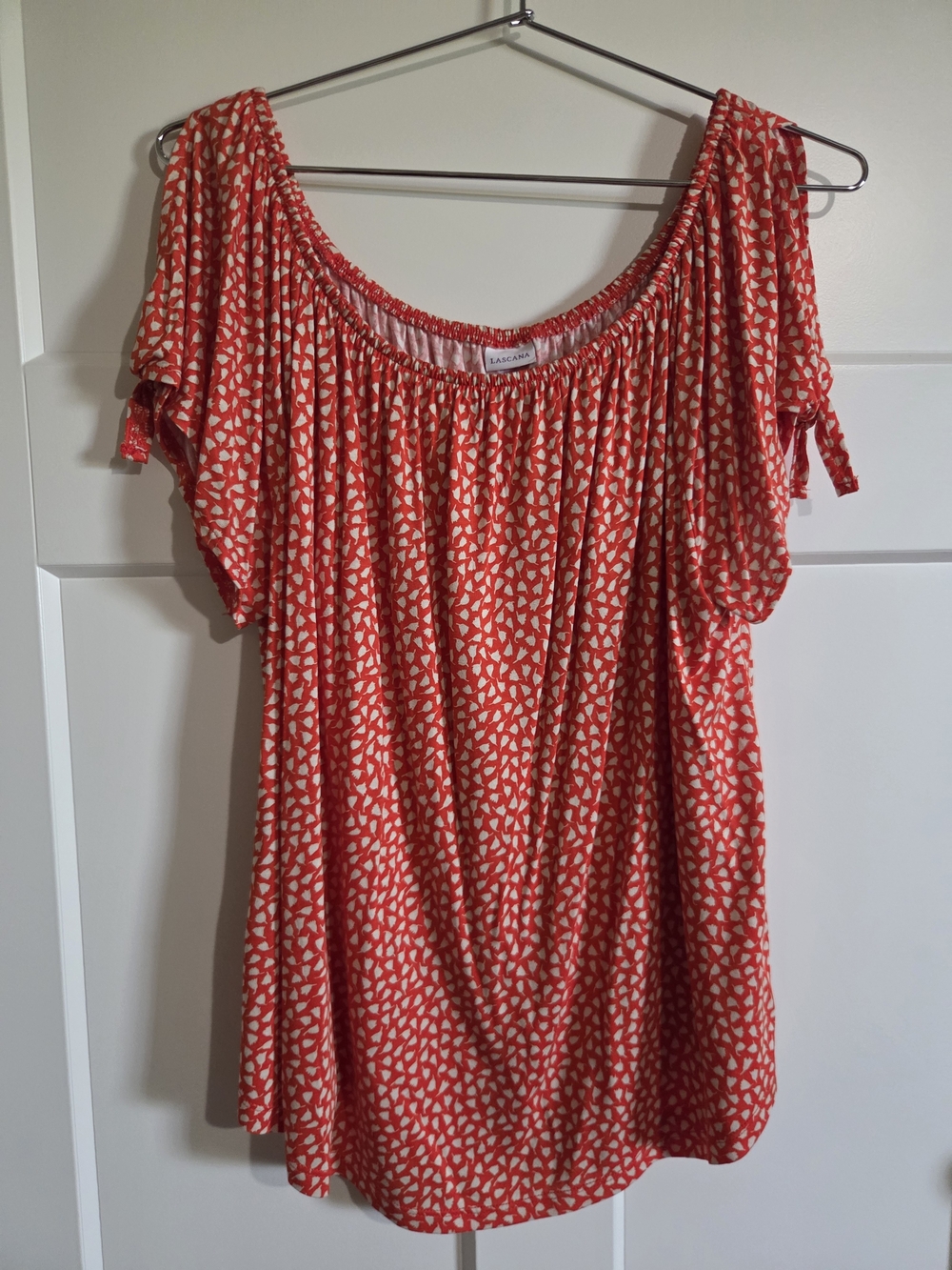Off-Shoulder Red Patterned Women's Tunic Top